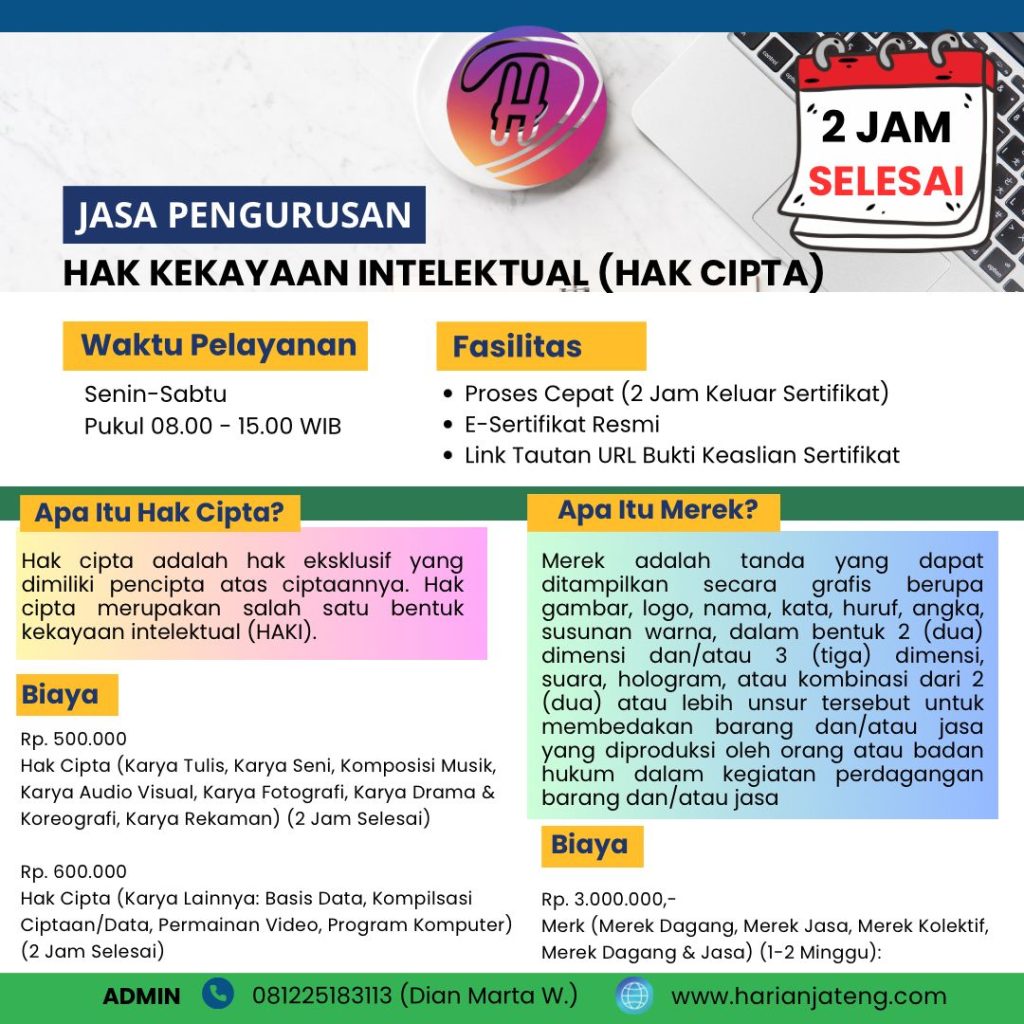 Jasa Pengurusan Hak Kekayaan Intelektual (HAKI) Semarang Jawa Tengah
