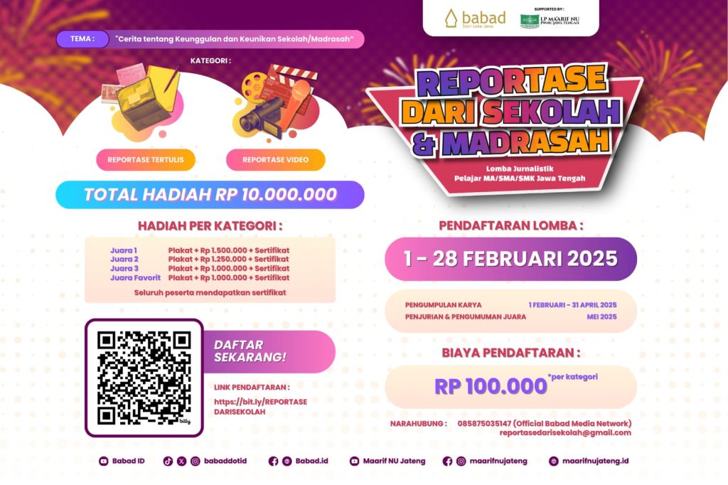 Ikut Segera, LP Ma’arif NU Jateng dengan Babad.id Gelar Lomba Jurnalistik