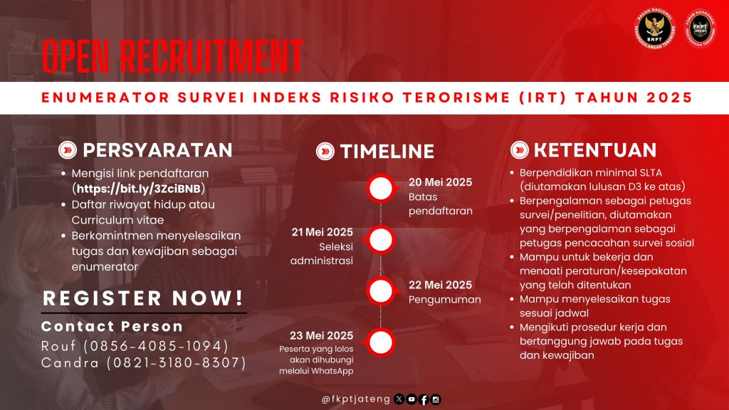 FKPT Jateng Buka Lowongan Enumerator Survei Indeks Risiko Terorisme 2025