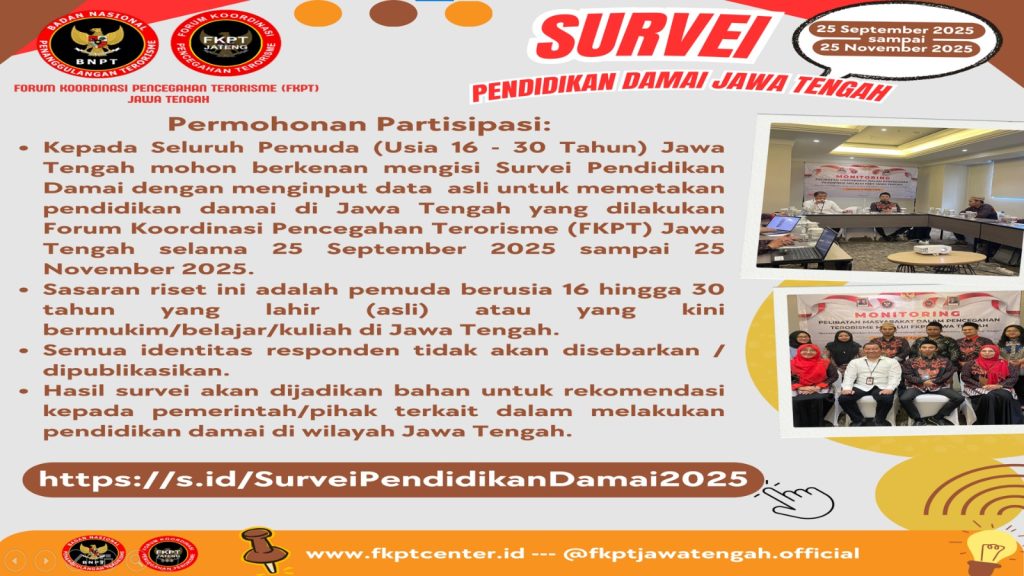 Kamu Pemuda? Ayo Ikuti Survei Pendidikan Damai FKPT Jateng, Klik Di Sini!