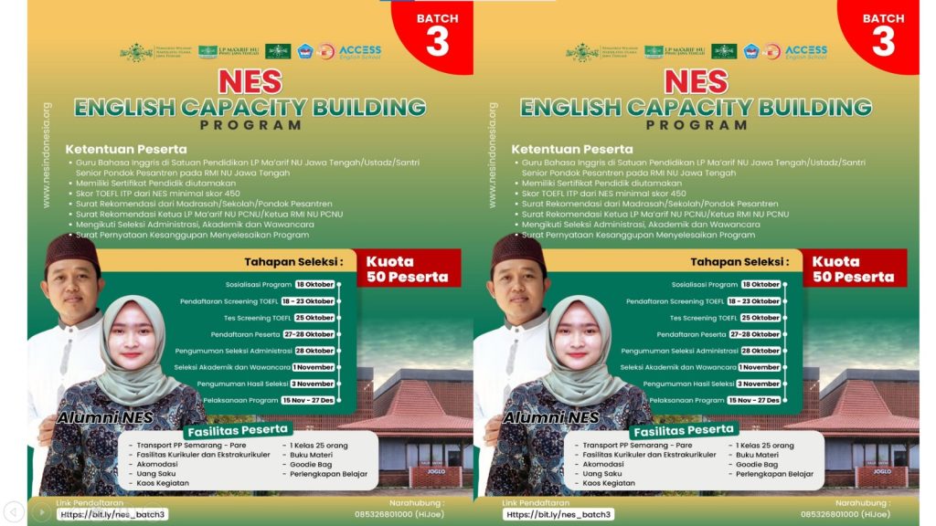 Dibuka Ketiga, English Capacity Building Program Ma’arif dan RMI NU Jateng