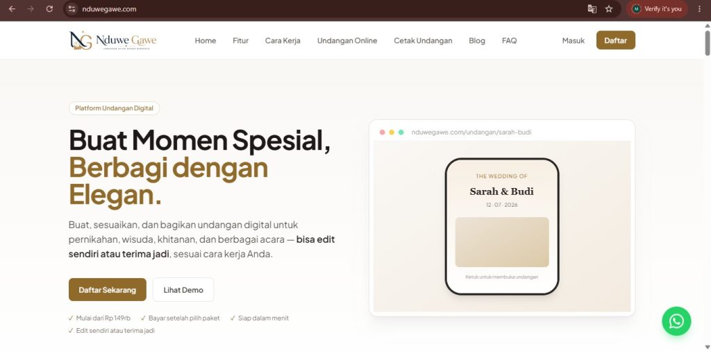 NduweGawe Permudah Pembuatan Undangan Online dan Cetak untuk Berbagai Acara